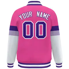 Pink Purple-White Color Block Varsity Full-Snap Baseball Jacket 4