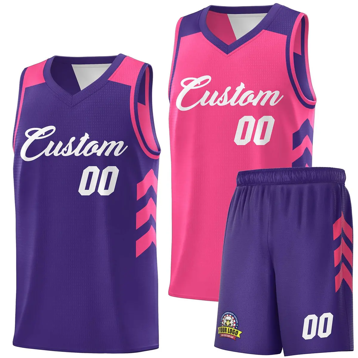 Pink Purple-White Double Side Basketball Jersey
