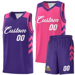 Pink Purple-White Double Side Basketball Jersey
