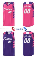 Pink Purple-White Double Side Basketball Jersey 3