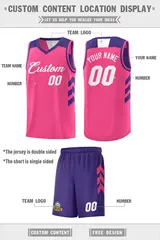 Pink Purple-White Double Side Basketball Jersey 4