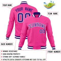 Pink Purple White Full-Snap Varsity Letterman Jacket 4