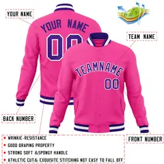 Pink Purple White Full-Snap Varsity Letterman Jacket 4