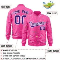 Pink Purple White Full-Zip Graffiti Splash Varsity Letterman Jacket 2