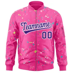 Pink Purple White Full-Zip Graffiti Splash Varsity Letterman Jacket 3
