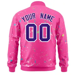 Pink Purple White Full-Zip Graffiti Splash Varsity Letterman Jacket 4