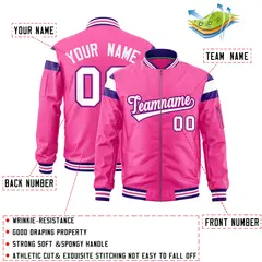 Pink Purple White Full-Zip Shoulder Block Varsity Letterman Bomber Jacket 2