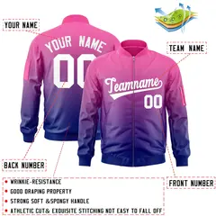 Pink Purple-White Gradient Full-Zip Letterman Bomber Jacket 2