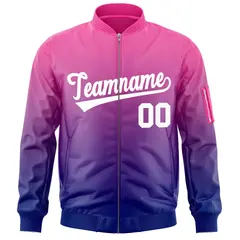 Pink Purple-White Gradient Full-Zip Letterman Bomber Jacket 3