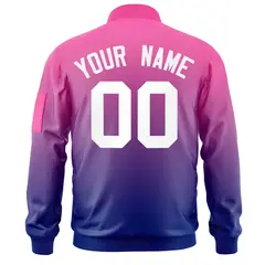 Pink Purple-White Gradient Full-Zip Letterman Bomber Jacket 4