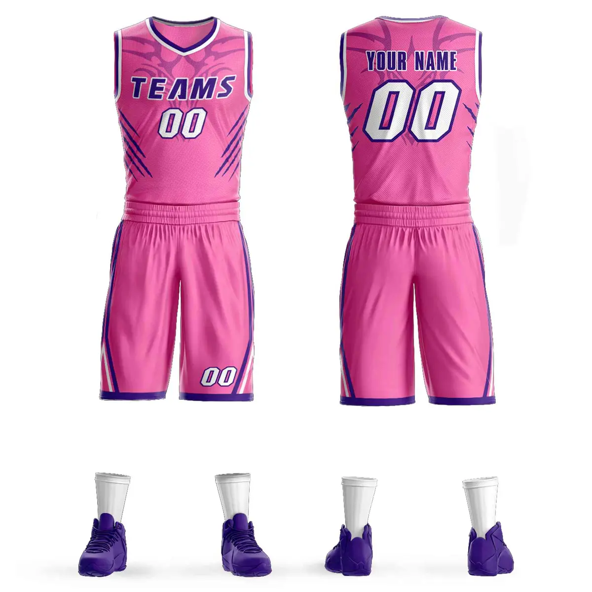 Pink Purple-White Graffiti Claw Element Basketball Jersey