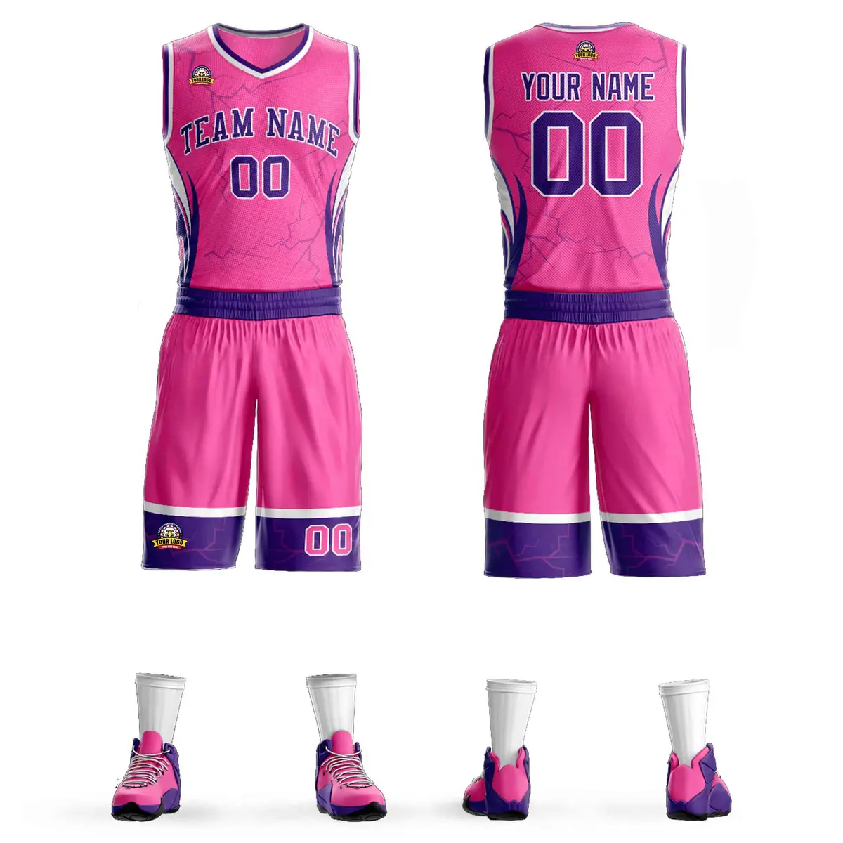 Pink Purple-White Graffiti Lightning Basketball Jersey