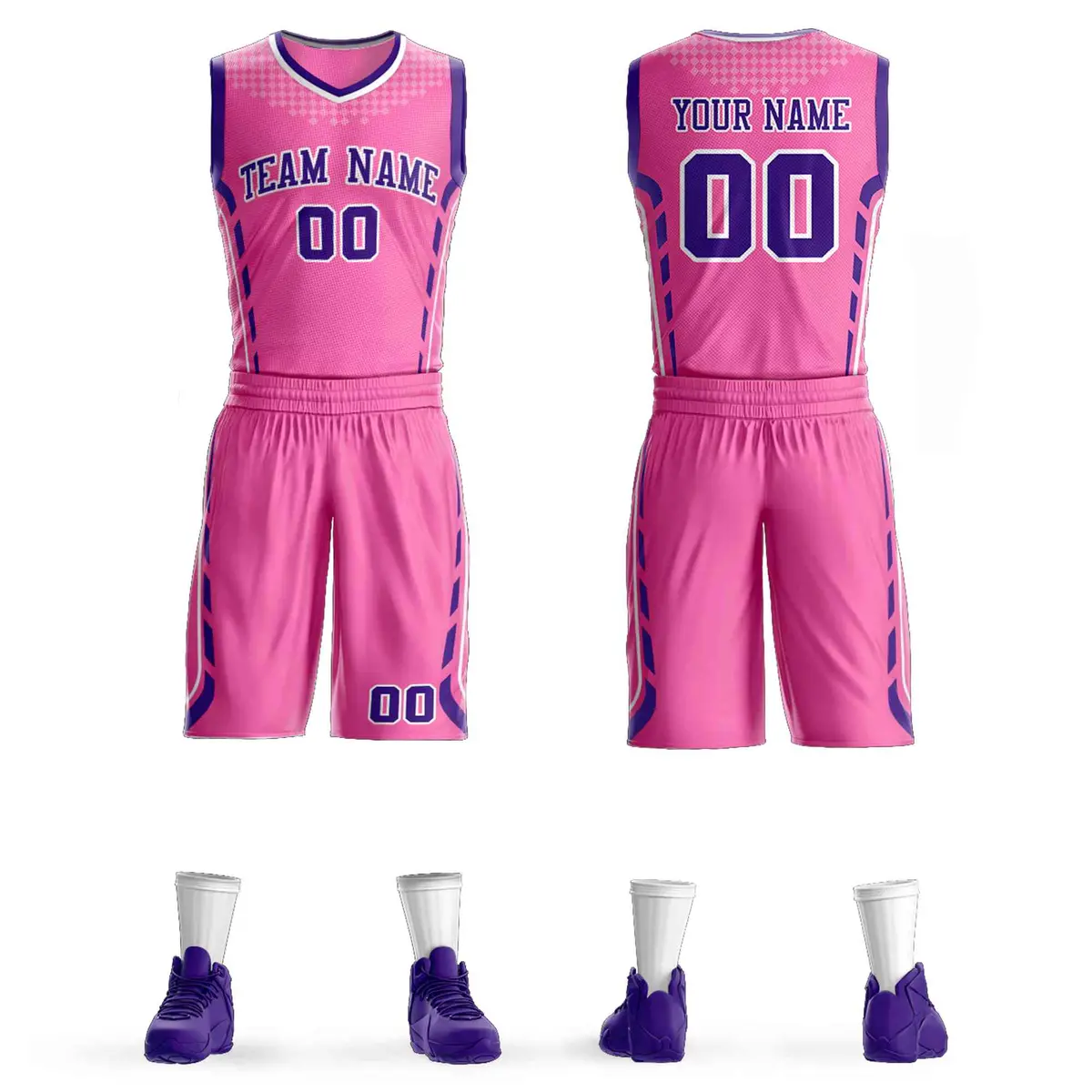 Pink Purple-White Graffiti Oblique Bar Basketball Jersey