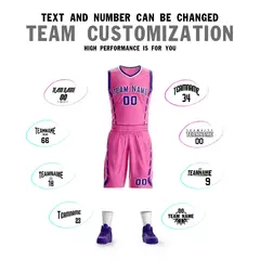 Pink Purple-White Graffiti Oblique Bar Basketball Jersey 4