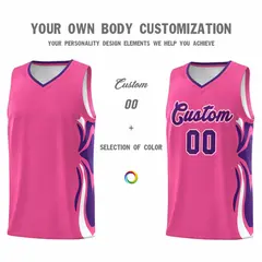Pink Purple-White Graffiti Side Curve Basketball Jersey Sets 3
