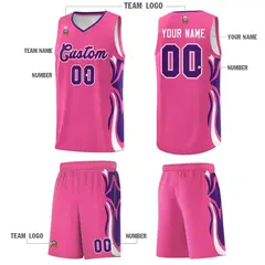 Pink Purple-White Graffiti Side Curve Basketball Jersey Sets 5