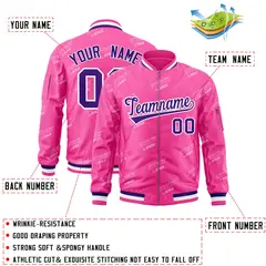 Pink Purple-White Letter Full-Zip Varsity Bomber Jacket 2
