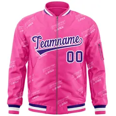 Pink Purple-White Letter Full-Zip Varsity Bomber Jacket 3