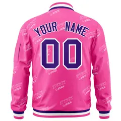 Pink Purple-White Letter Full-Zip Varsity Bomber Jacket 4