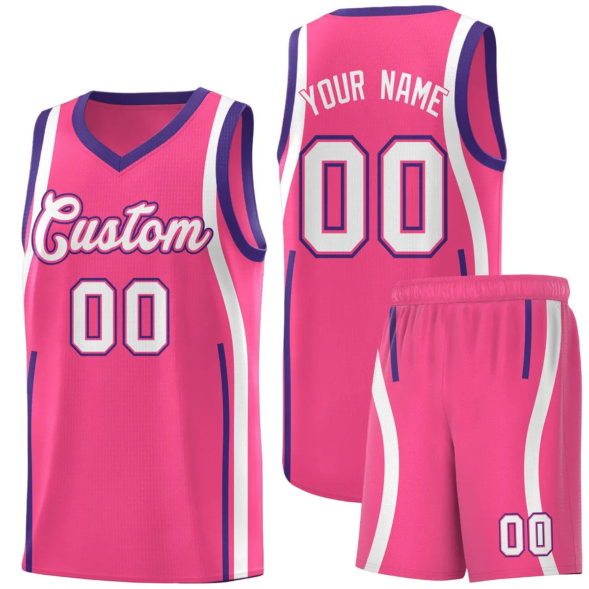 Pink Purple-White Ribbon Pattern Basketball Kits