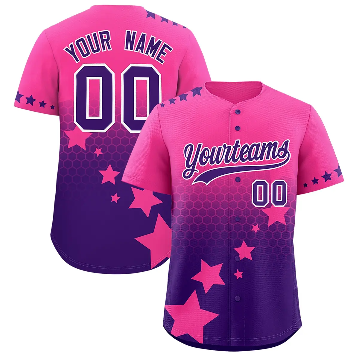 Pink Purple White Rising Stars Gradient Baseball Jersey