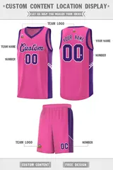 Pink Purple-White Side Stripe Basketball Jersey 2