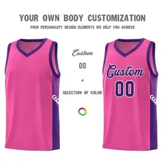 Pink Purple-White Side Stripe Basketball Jersey 3
