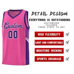 Pink Purple-White Side Stripe Basketball Jersey 5