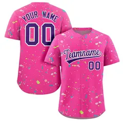 Pink Purple-White Splash Graffiti Baseball Jersey 1