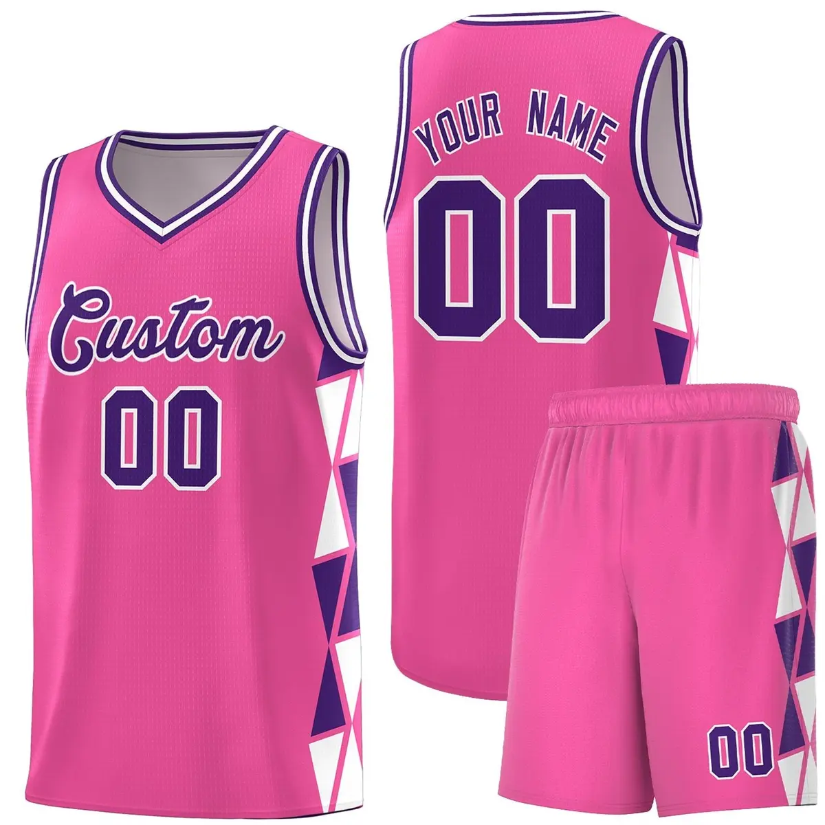 Pink Purple-White Triangle Splicing Basketball Jersey