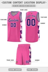 Pink Purple-White Triangle Splicing Basketball Jersey 2