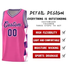 Pink Purple-White Triangle Splicing Basketball Jersey 4