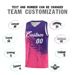 Pink Purple Wing Pattern Basketball Jersey Sports Uniform 4