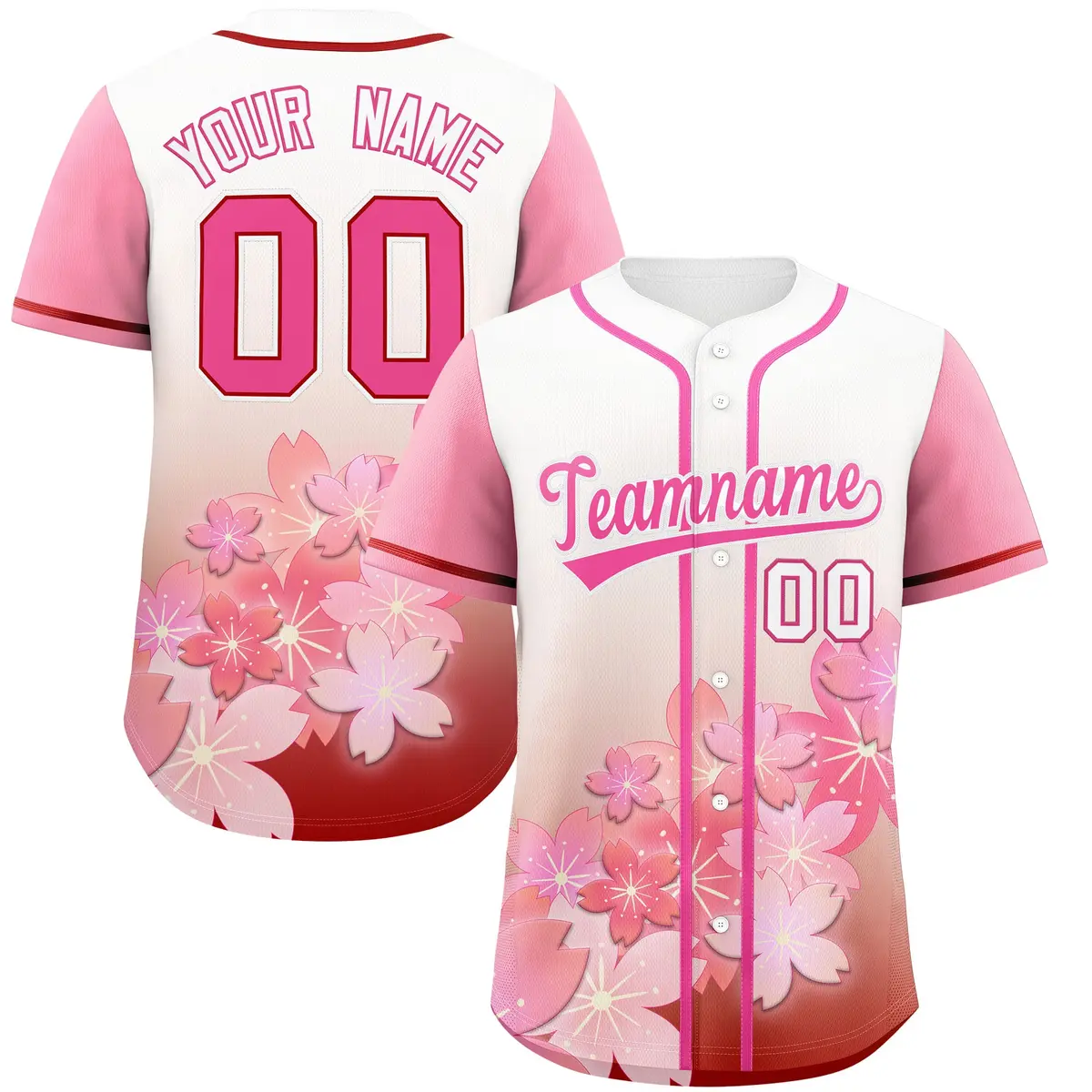 Pink Red Cherry Blossom Graffiti Pattern Baseball Jersey