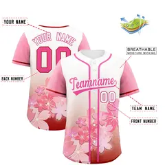 Pink Red Cherry Blossom Graffiti Pattern Baseball Jersey 2