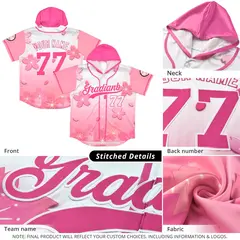 Pink Red Cherry Blossoms Raglan Hooded Baseball Jersey 5