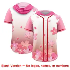 Pink Red Cherry Blossoms Raglan Hooded Baseball Jersey 7
