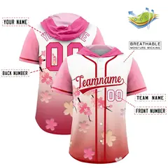 Pink Red Cherry Blossoms Raglan Hooded Baseball Jersey 2