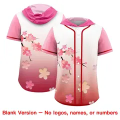 Pink Red Cherry Blossoms Raglan Hooded Baseball Jersey 7