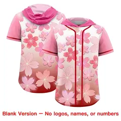 Pink Red Cherry Blossoms Raglan Hooded Baseball Jersey 7