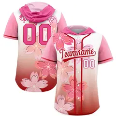 Pink Red Cherry Blossoms Raglan Hooded Baseball Jersey 1