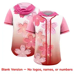 Pink Red Cherry Blossoms Raglan Hooded Baseball Jersey 7