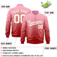 Pink Red-Cream Gradient Varsity Letterman Bomber Jacket 2