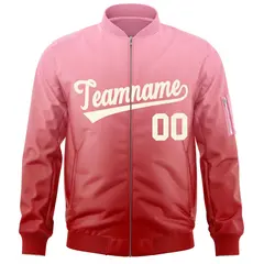 Pink Red-Cream Gradient Varsity Letterman Bomber Jacket 3
