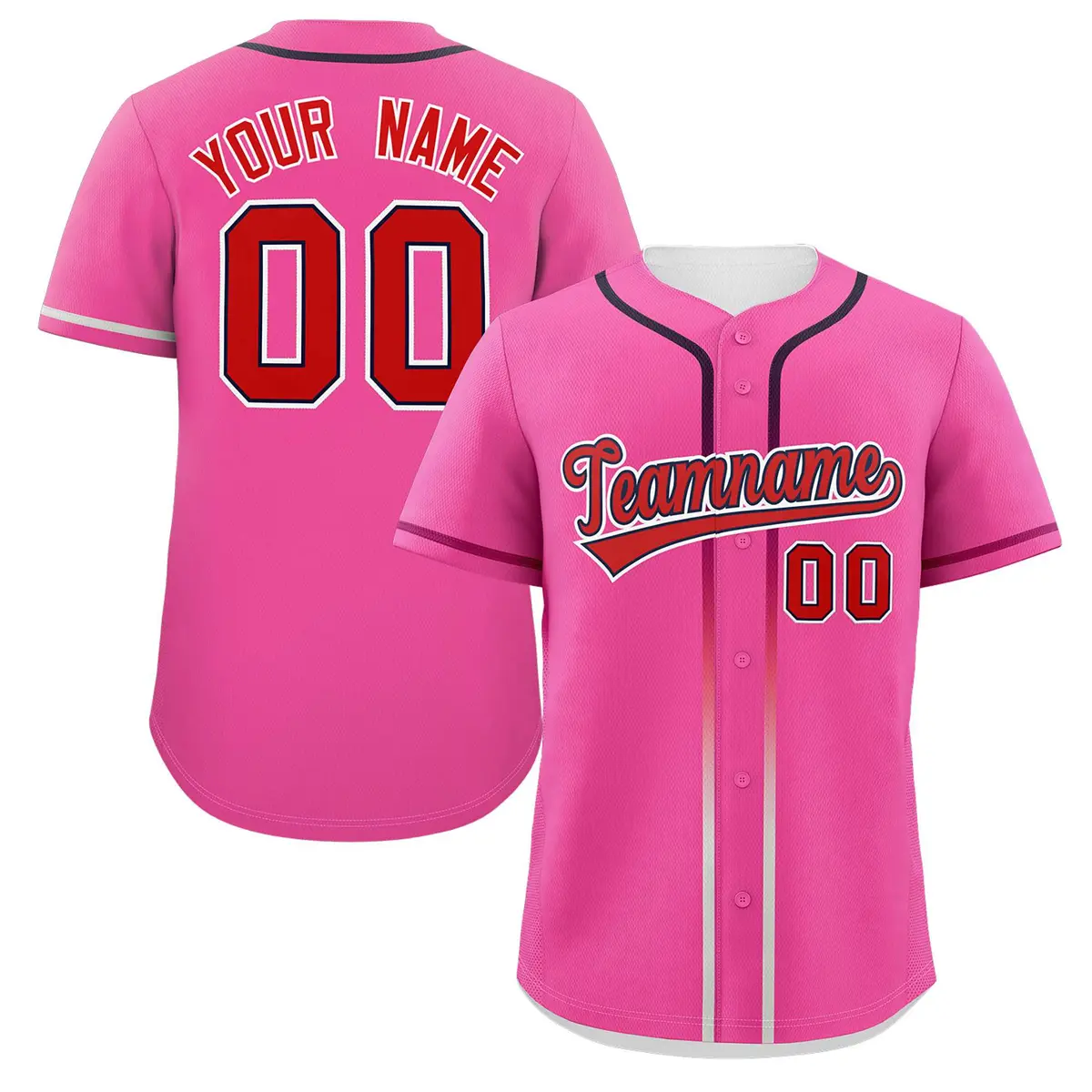 Pink Red Gradient Ribbed Authentic Baseball Jersey