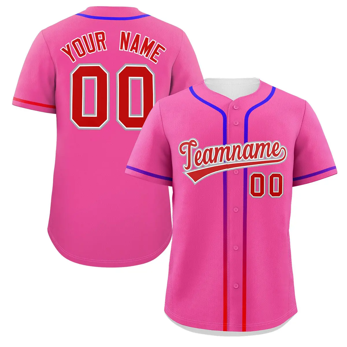 Pink Red Gradient Ribbed Authentic Baseball Jersey