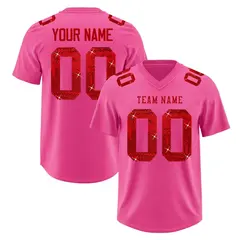 Pink Red Sequin Lettering Stretch Football Jersey 1