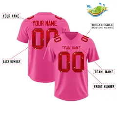 Pink Red Sequin Lettering Stretch Football Jersey 2