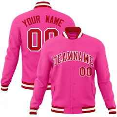 Pink Red White Full-Snap Varsity Letterman Jacket