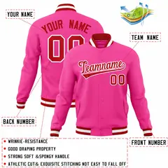 Pink Red White Full-Snap Varsity Letterman Jacket 4